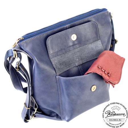 Женская кожаная сумка-рюкзак "Ника" (синяя)