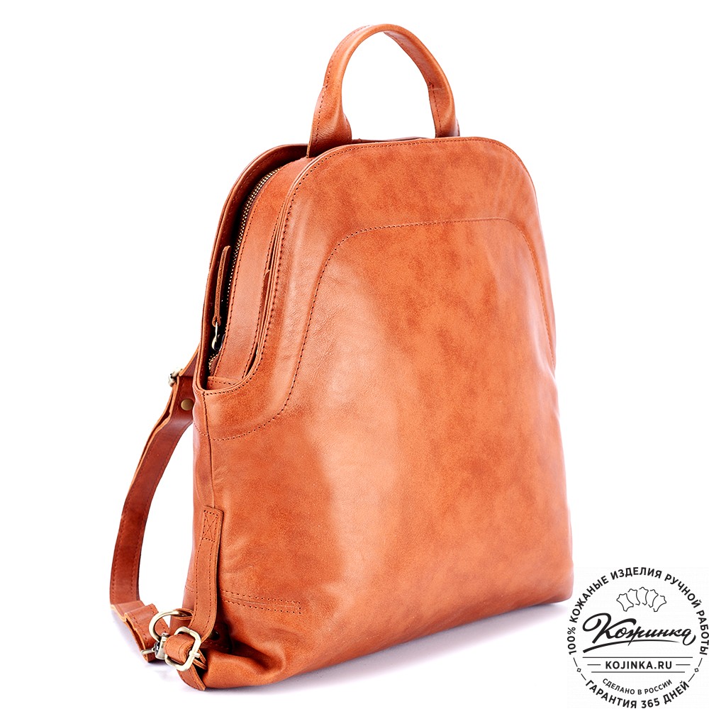 Женский кожаный рюкзак-сумка "Греция" (рыжяя гладкая кожа)