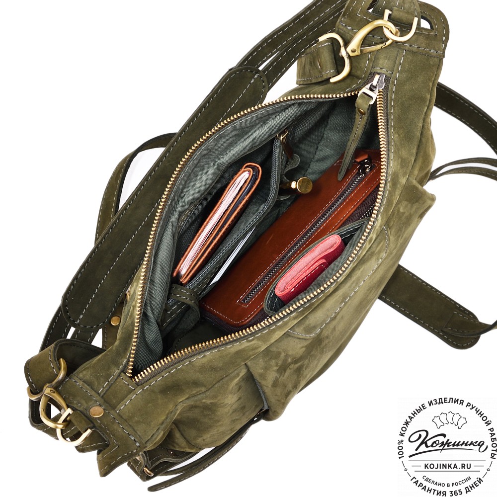 Женская кожаная сумка "Техас" (хаки нубук)
