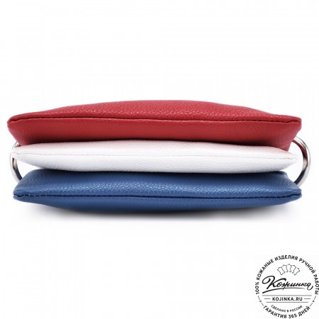 Женская кожаная сумка "Трио" (синий/белый/красный)