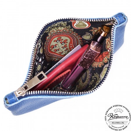 Женская кожаная сумка "Трио" (синий/белый/красный)