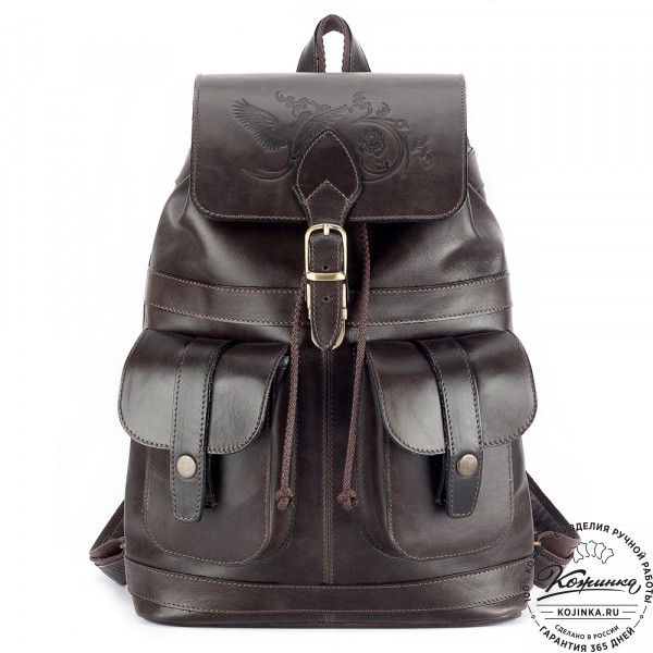 Кожаный рюкзак "Ваниль" (тёмно-коричневый). фото 1