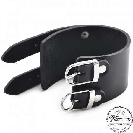  Кожаный браслет "Пэн" две пряжки (черный)