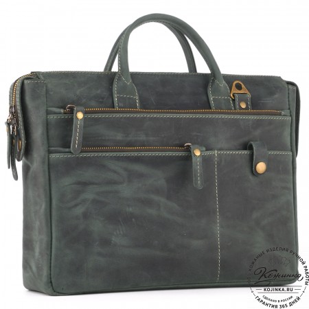 Кожаная деловая сумка "Гранд" (изумруд крейзи)