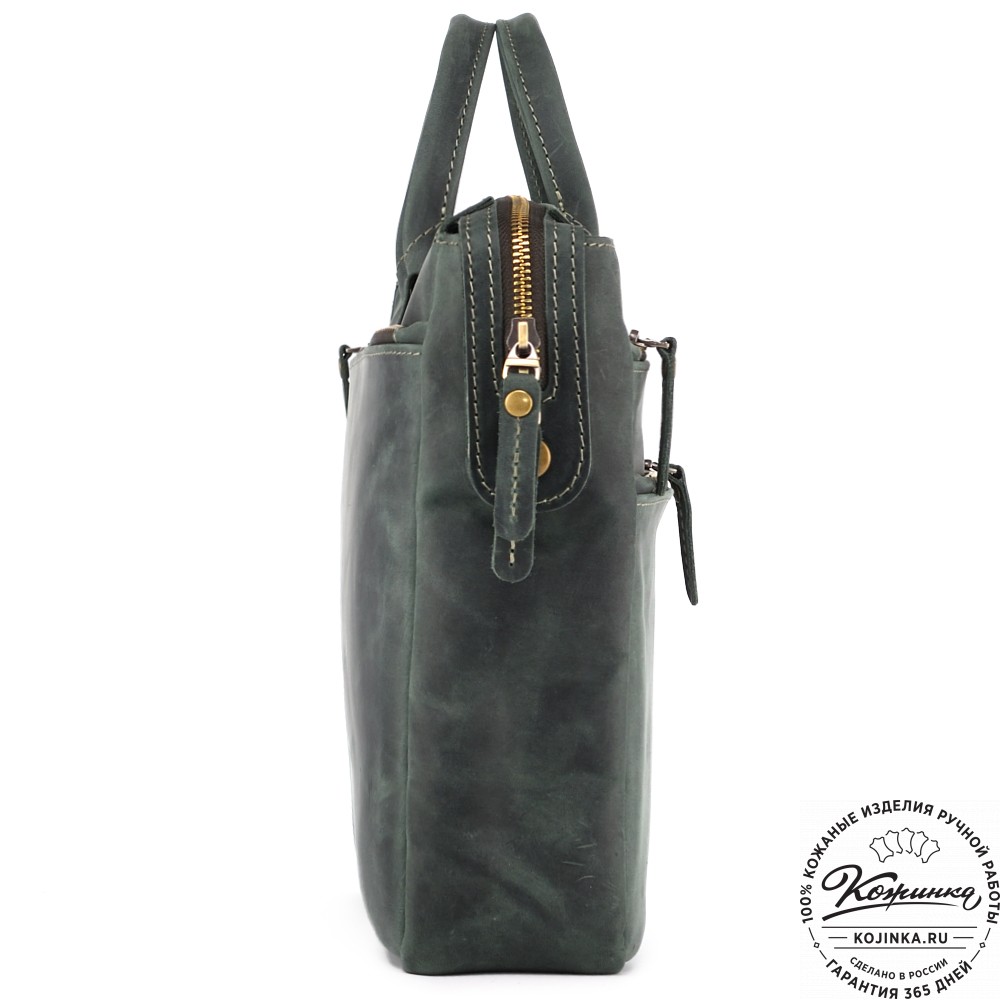 Кожаная деловая сумка "Гранд" (изумруд крейзи)