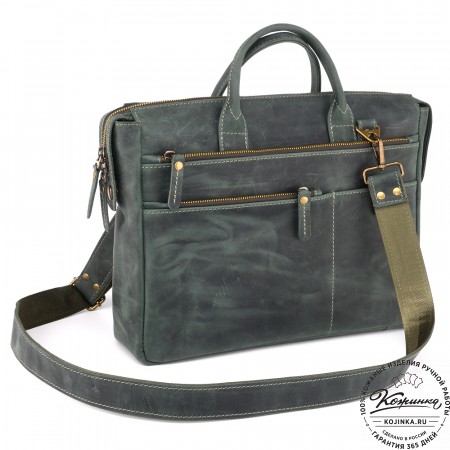 Кожаная деловая сумка "Гранд" (изумруд крейзи)