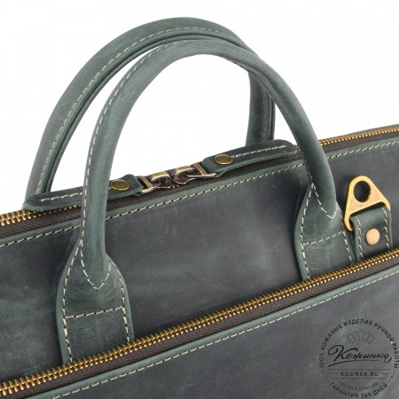 Кожаная деловая сумка "Гранд" (изумруд крейзи)