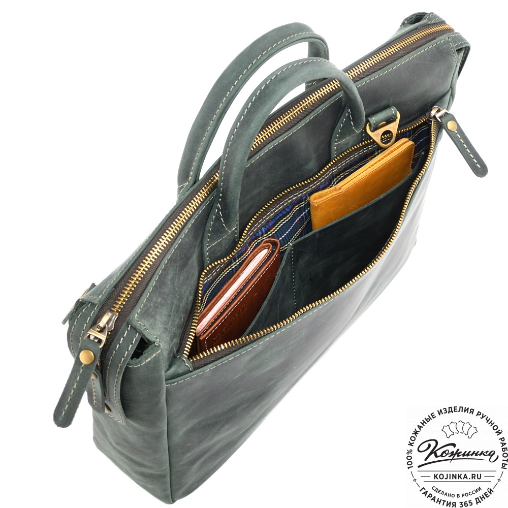 Кожаная деловая сумка "Гранд" (изумруд крейзи)