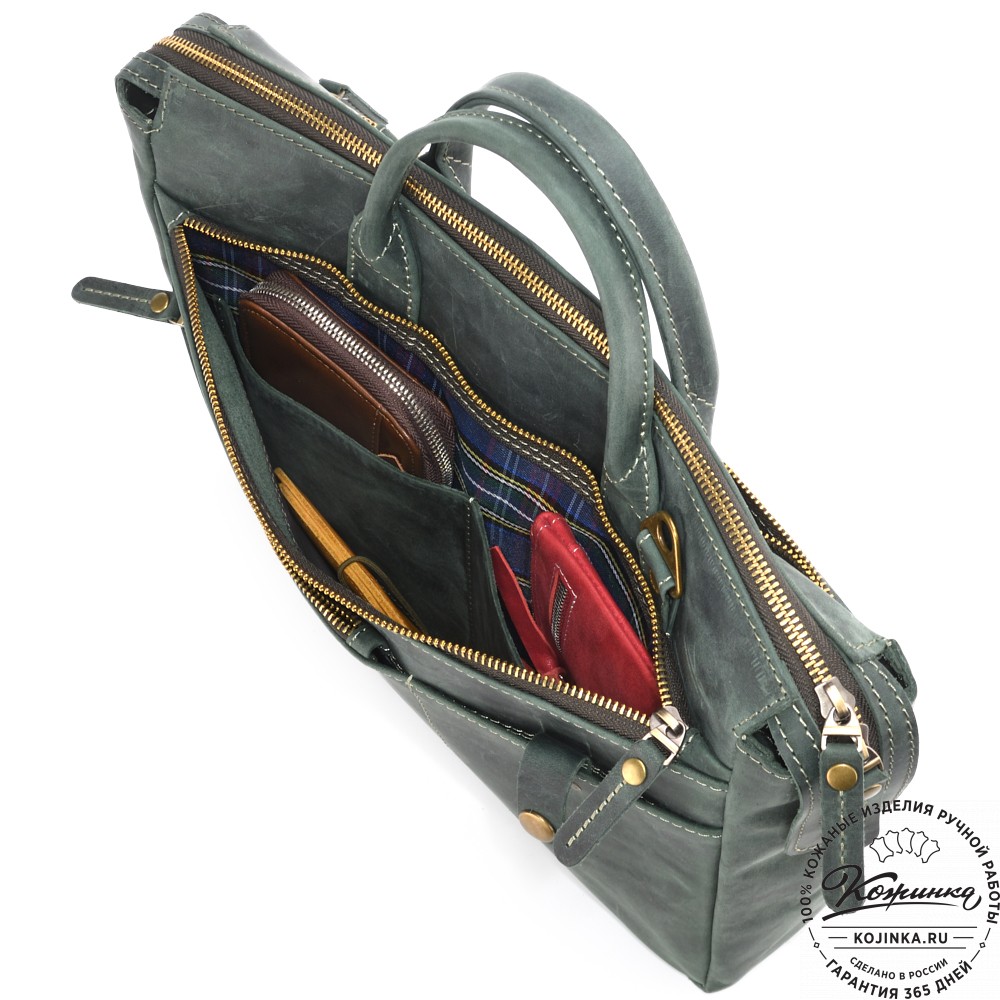 Кожаная деловая сумка "Гранд" (изумруд крейзи)
