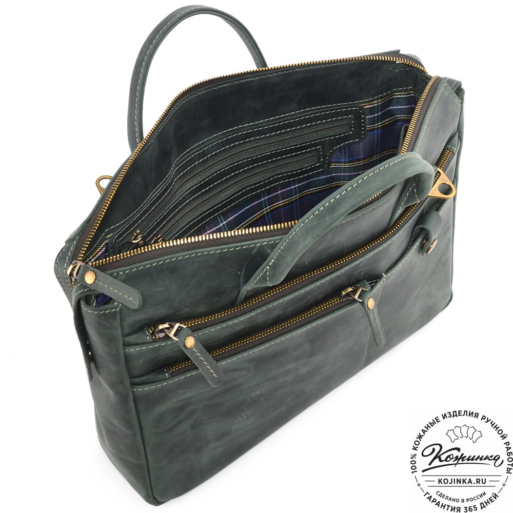 Кожаная деловая сумка "Гранд" (изумруд крейзи)