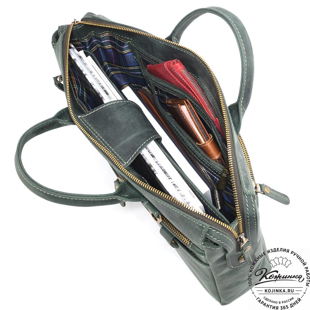 Кожаная деловая сумка "Гранд" (изумруд крейзи)