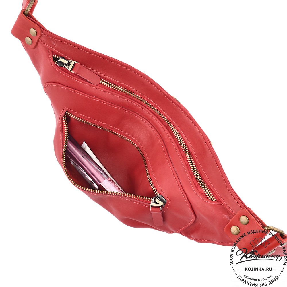  Кожаная сумка на пояс "Рики" (красная)