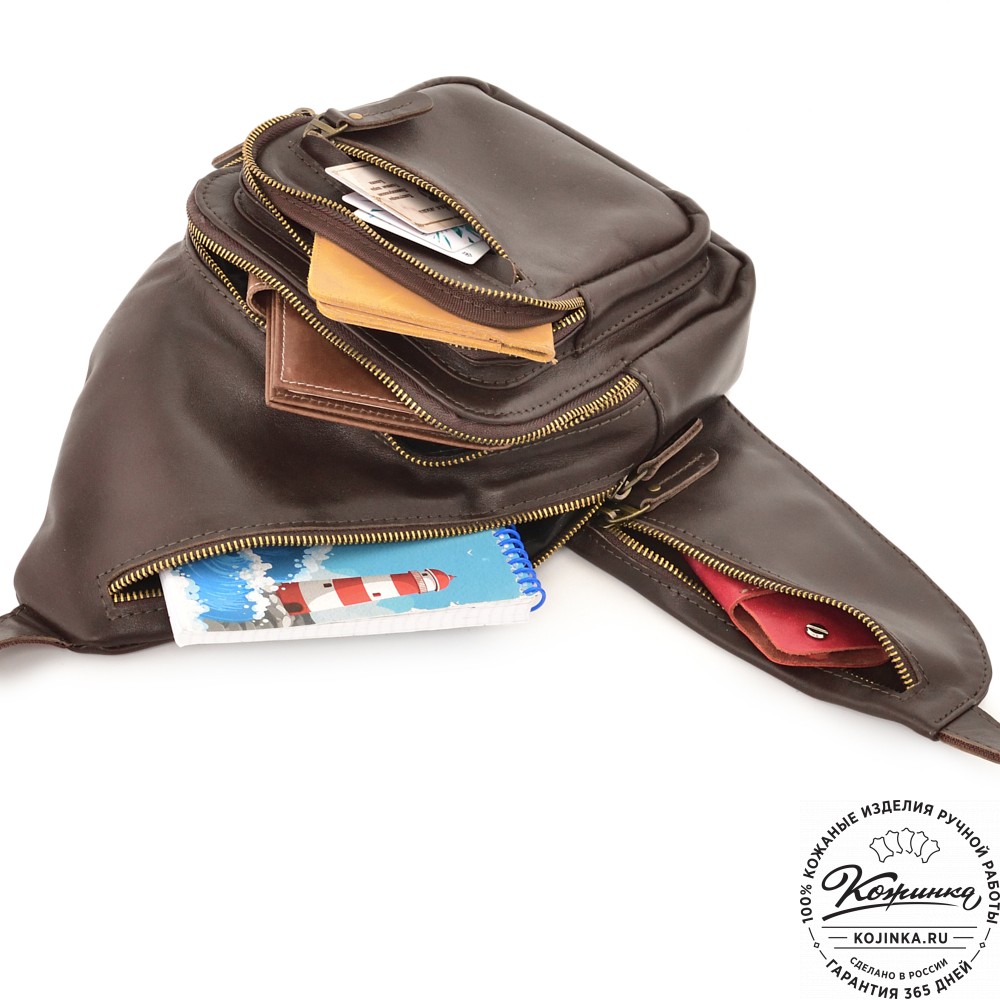  Кожаная сумка на грудь "Аполлон" (коричневая гладкая кожа)