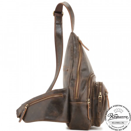  Кожаная сумка на грудь "Аполлон" (коричневая наппа)