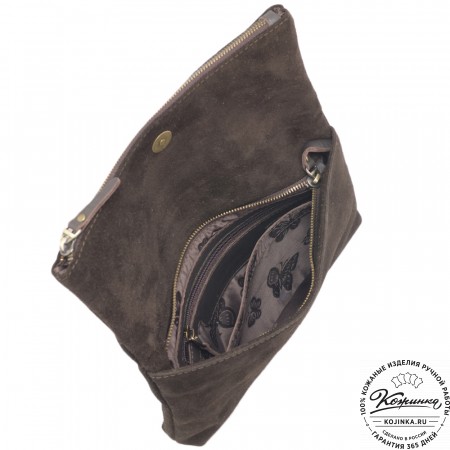 Кожаный клатч "Молли" велюр (шоколад)