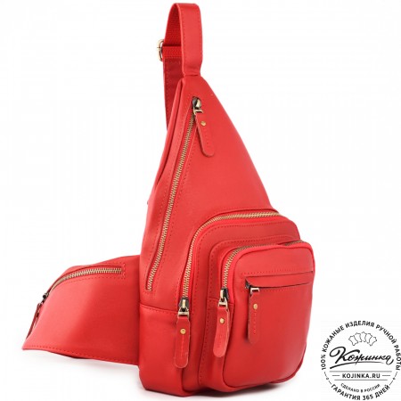  Кожаная сумка на грудь "Аполлон" (красная гладкая кожа)