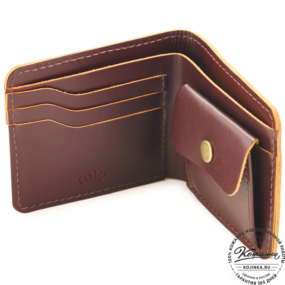  Кожаный бумажник "Рокки" "Чешир" (бордово-коричневый)