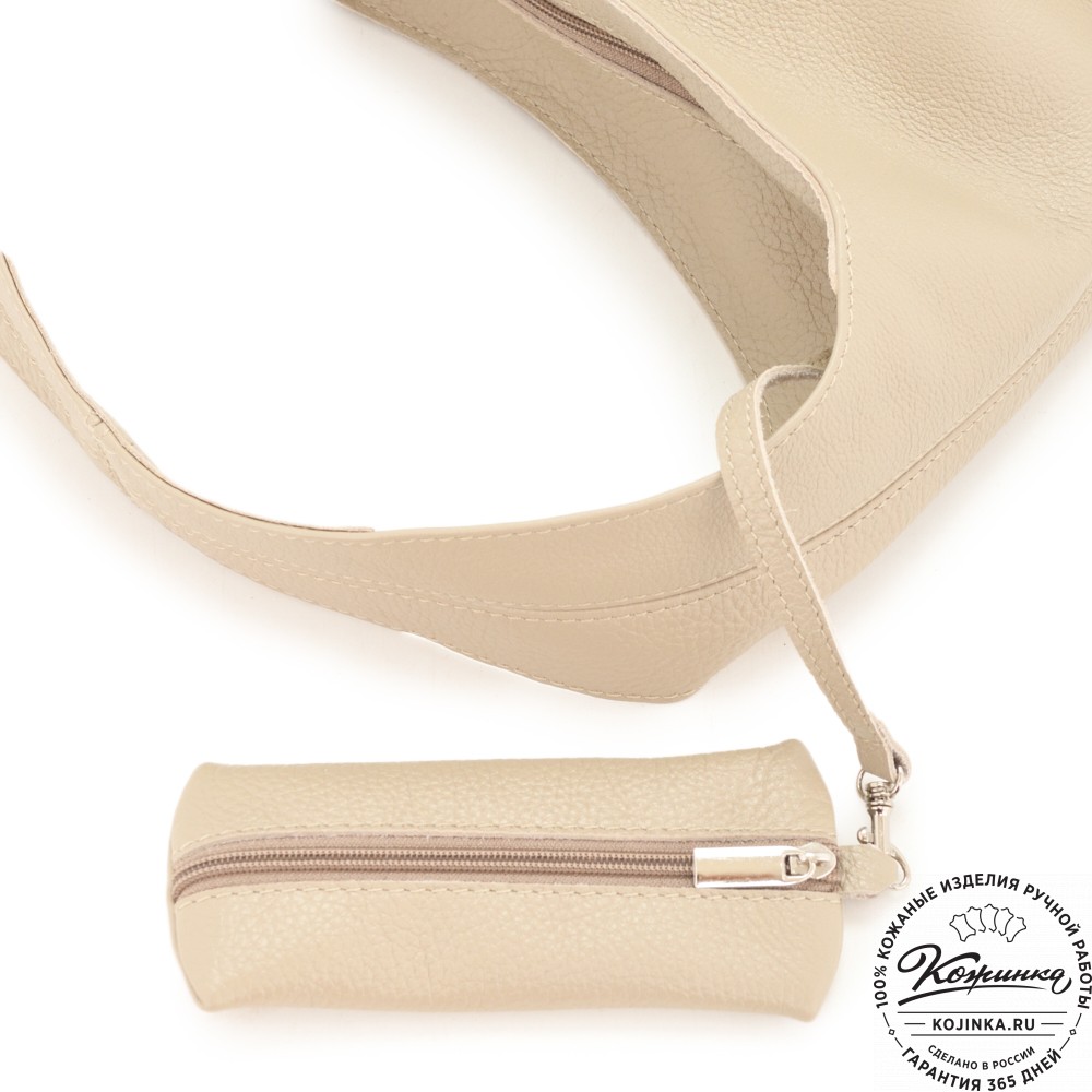 Женская кожаная сумка "Винтаж" с ключницей (серо-бежевый)