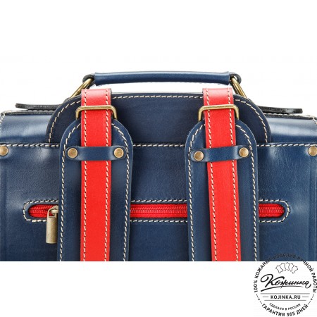 Кожаный ранец-портфель "Джон" (синий с красным)