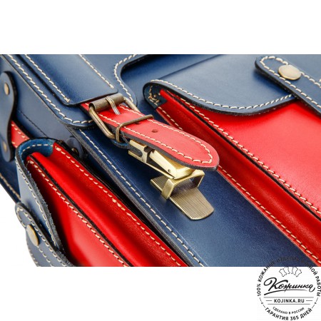 Кожаный ранец-портфель "Джон" (синий с красным)