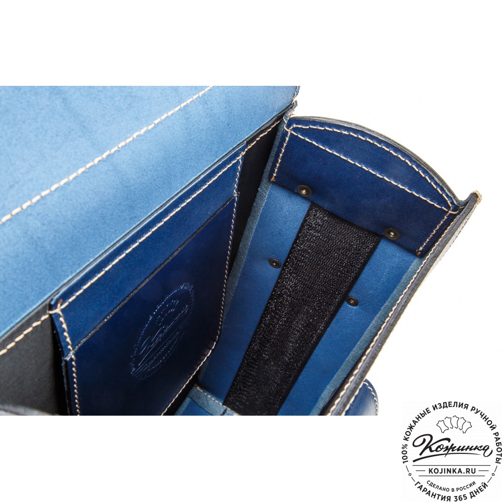 Кожаный ранец-портфель "Джон" (синий с красным)