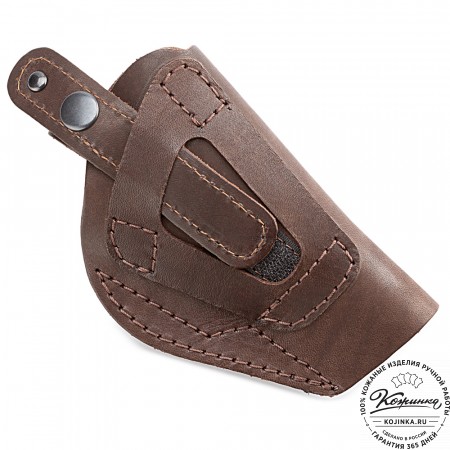 Кожаная кобура поясная для пистолета "ПМ" на 2 стороны (темно-коричневая)
