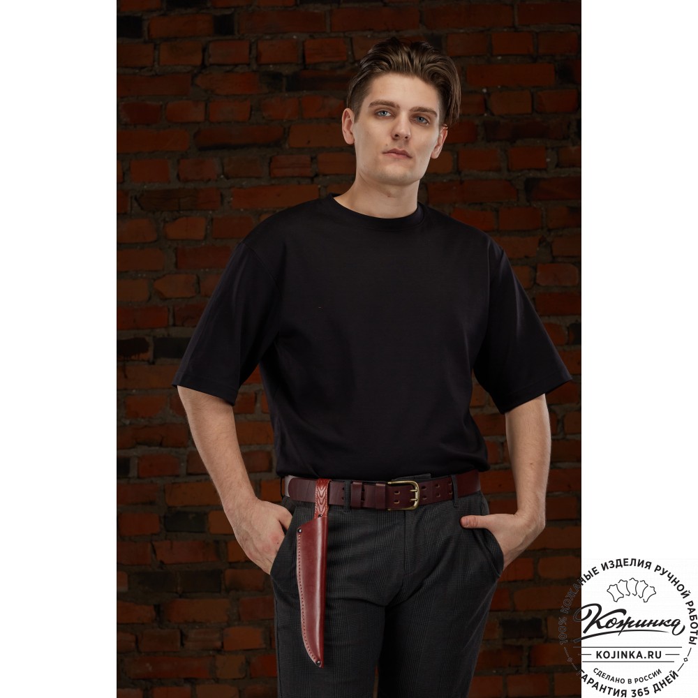 Кожаные ножны для ножа финского типа  с длиной клинка 17 см (черные)