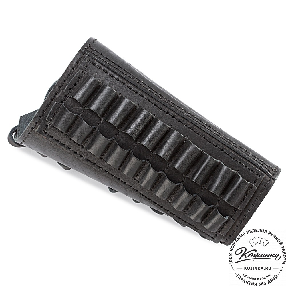 Кожаный патронташ на приклад двурядный - калибр 7,62 (чёрный)