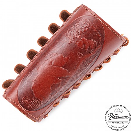 Кожаный патронташ на приклад однорядный - калибр 12,16, 20 (коньяк)