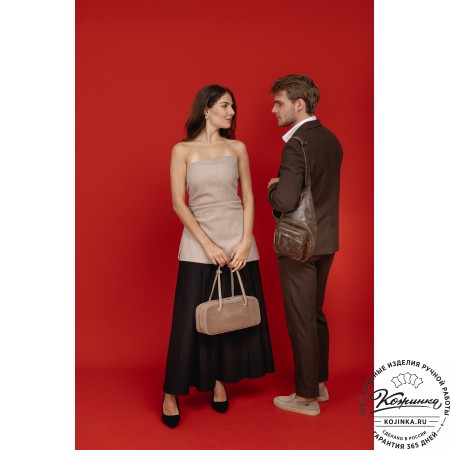 Женская кожаная сумка "Тамань" велюр (капучино)