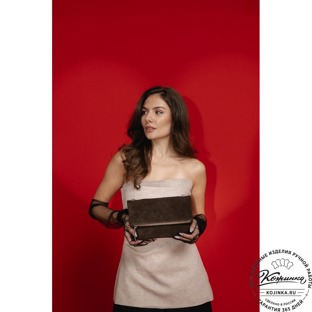 Кожаный клатч "Молли" велюр (шоколад)