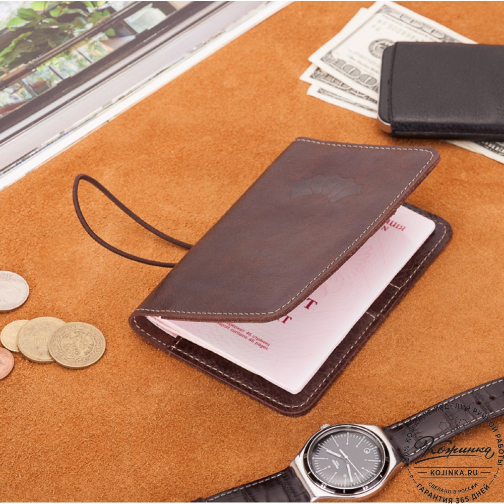 Кожаная обложка на паспорт Прага (коричневая)