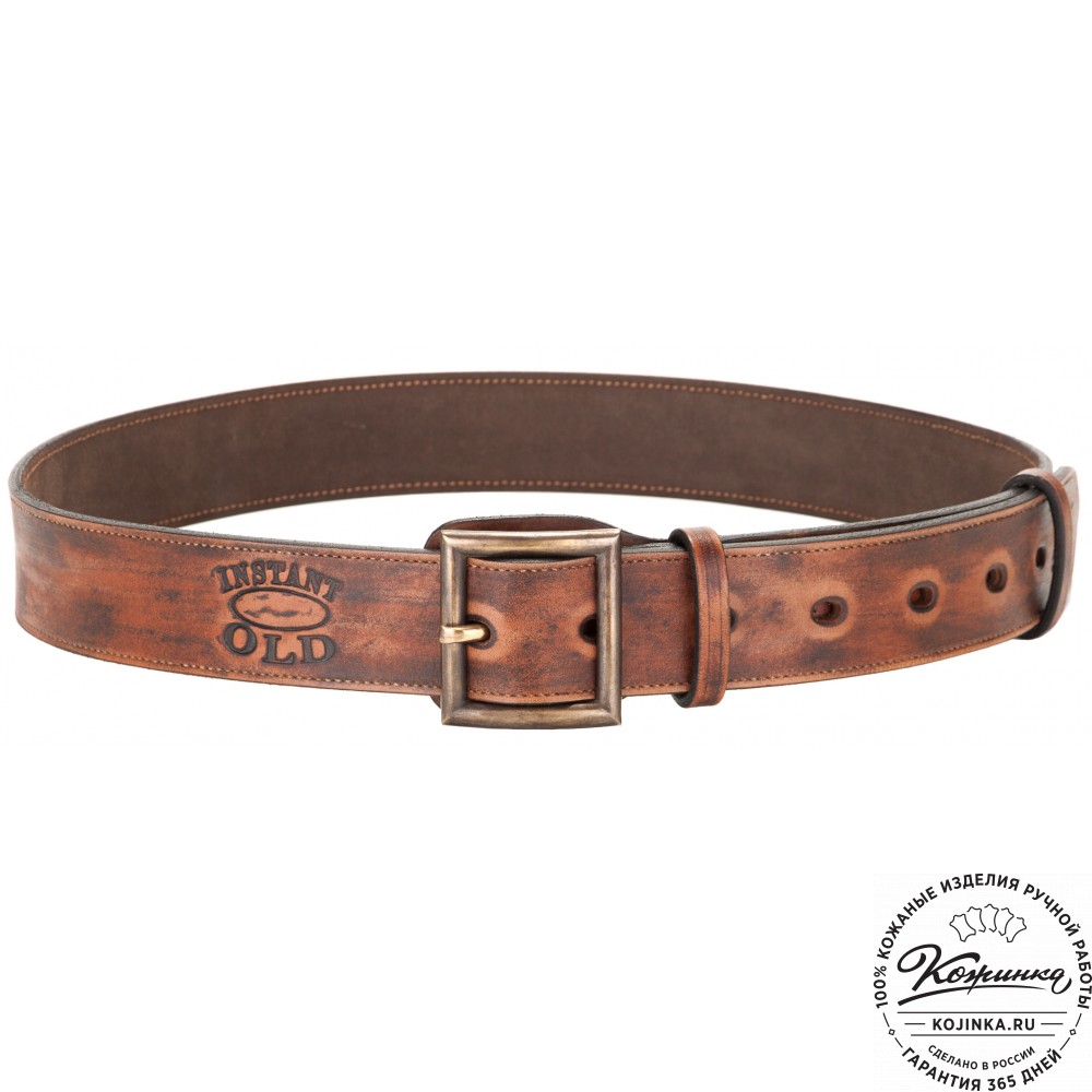 Кожаный мужской ремень Милитари (коричневый)