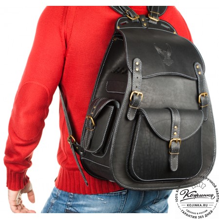Мужской кожаный рюкзак "Байкер" (чёрный)