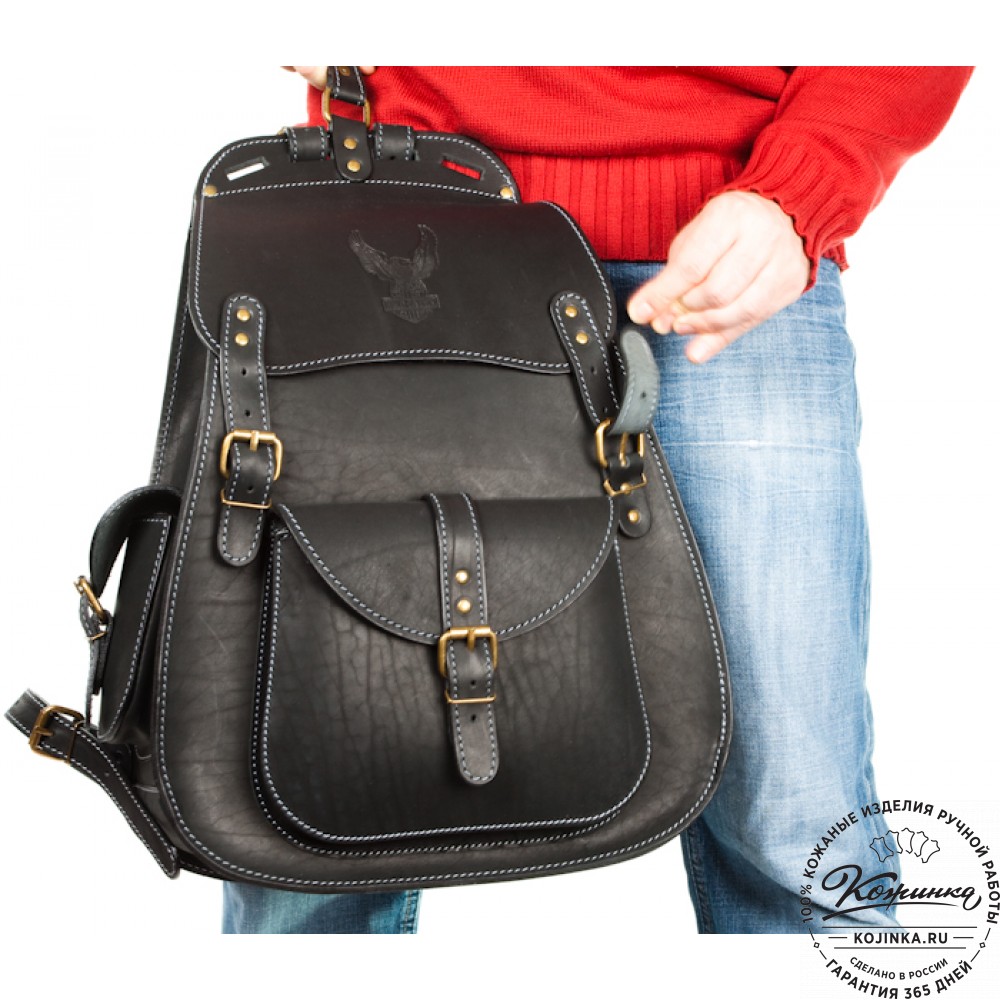 Мужской кожаный рюкзак "Байкер" (чёрный)