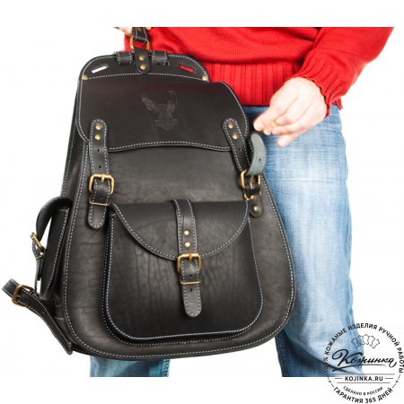 Мужской кожаный рюкзак "Байкер" (чёрный)