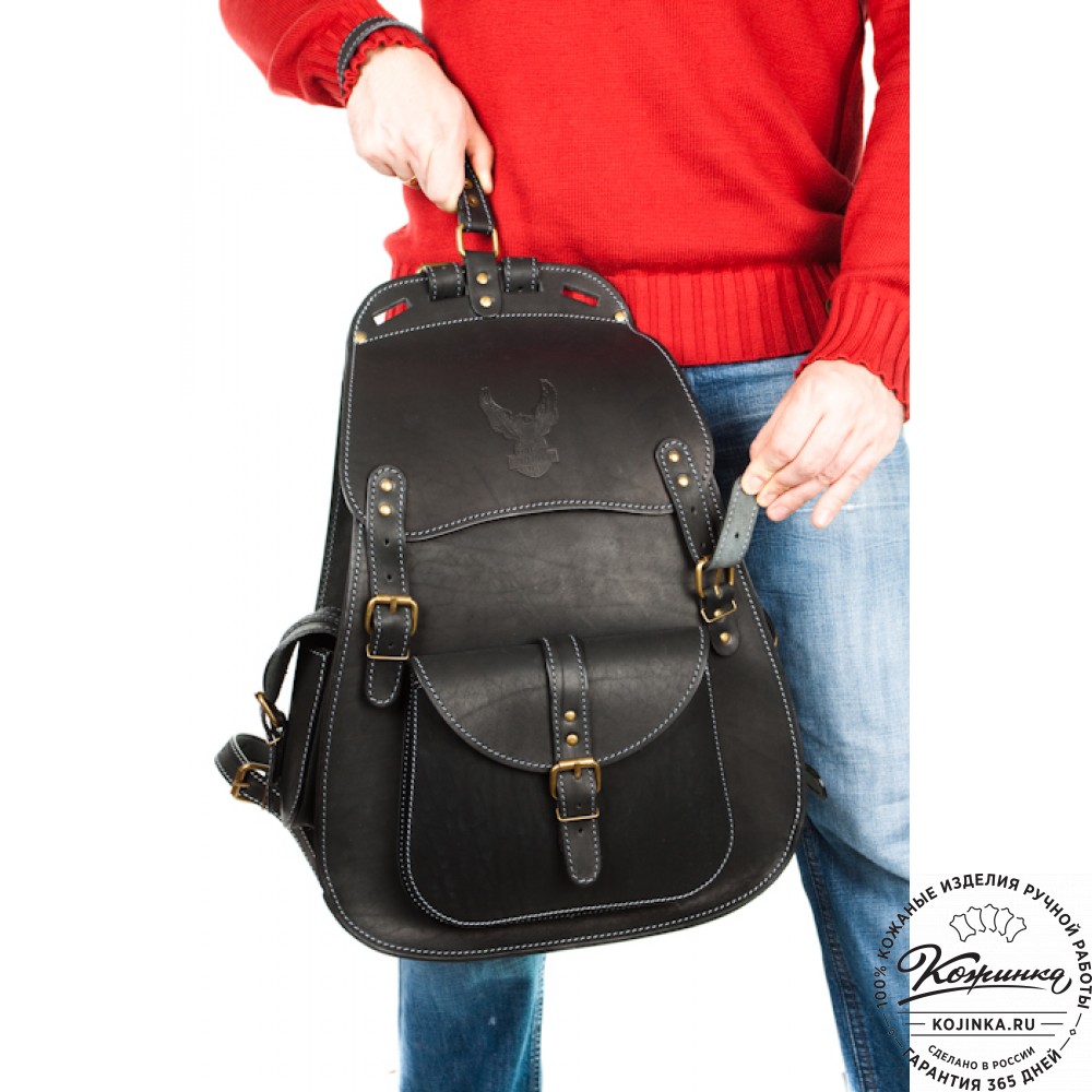 Мужской кожаный рюкзак "Байкер" (чёрный)