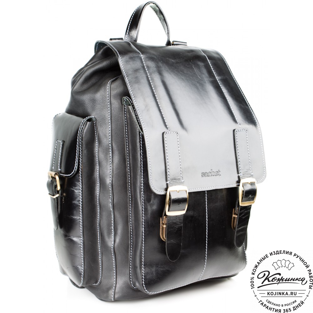Мужской кожаный рюкзак "Следопыт" (чёрный)
