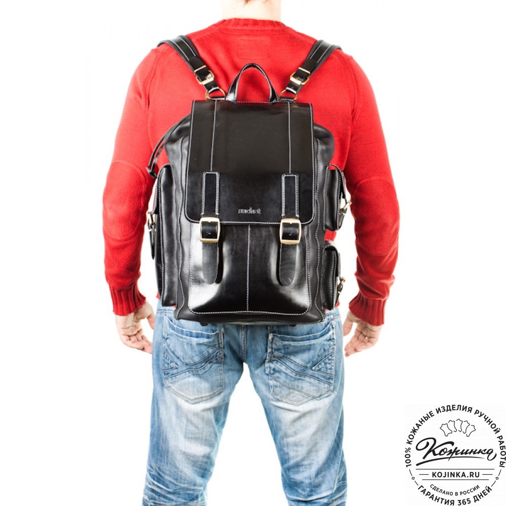 Мужской кожаный рюкзак "Следопыт" (чёрный)