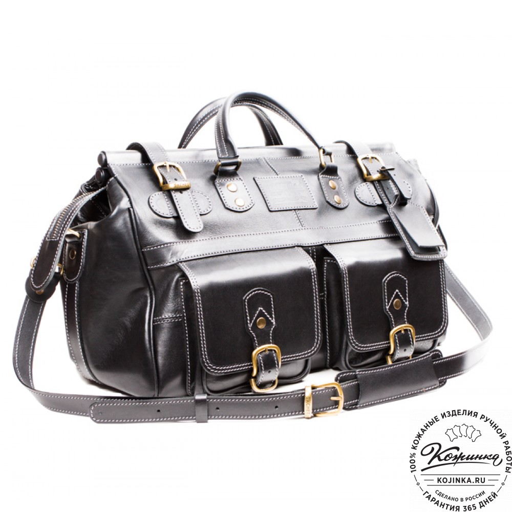 Кожаный дорожный саквояж "Большой" (чёрный)