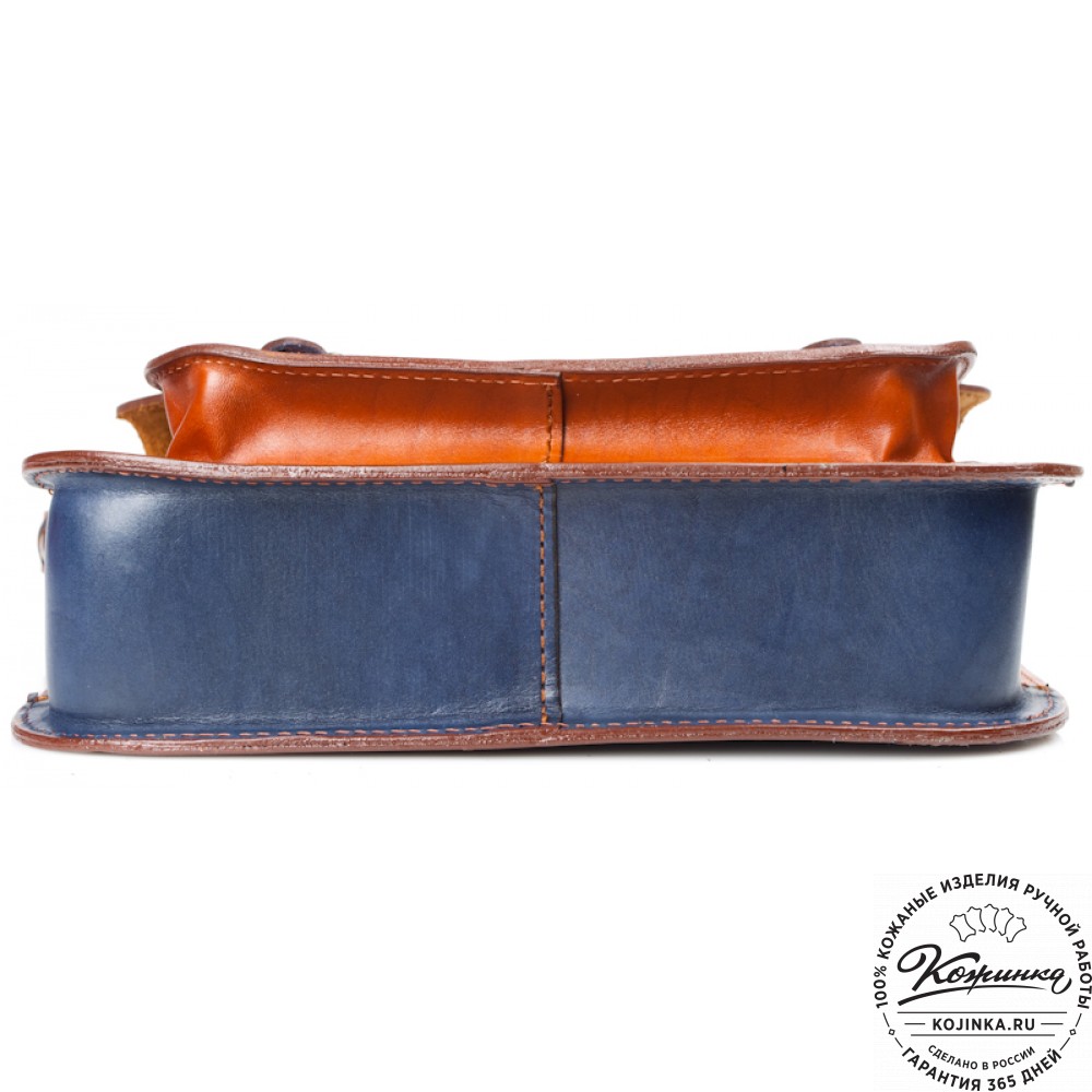 Кожаный портфель "Сатчел"  (рыжий с синим)