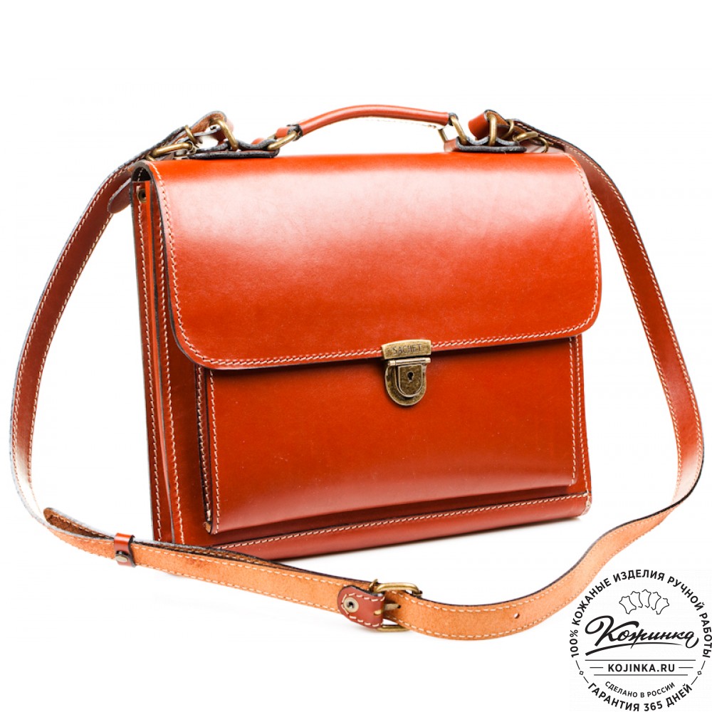 Деловой кожаный портфель "Мини" (тёмно-рыжий)