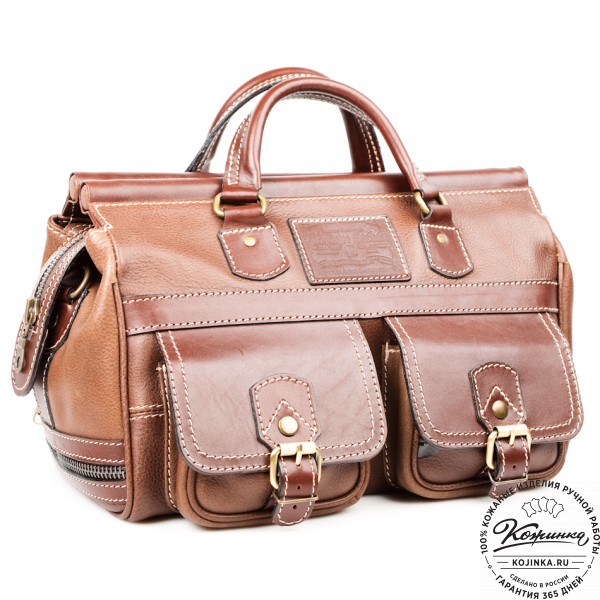 Кожаный дорожный саквояж "Малый" (коричневый). фото 1