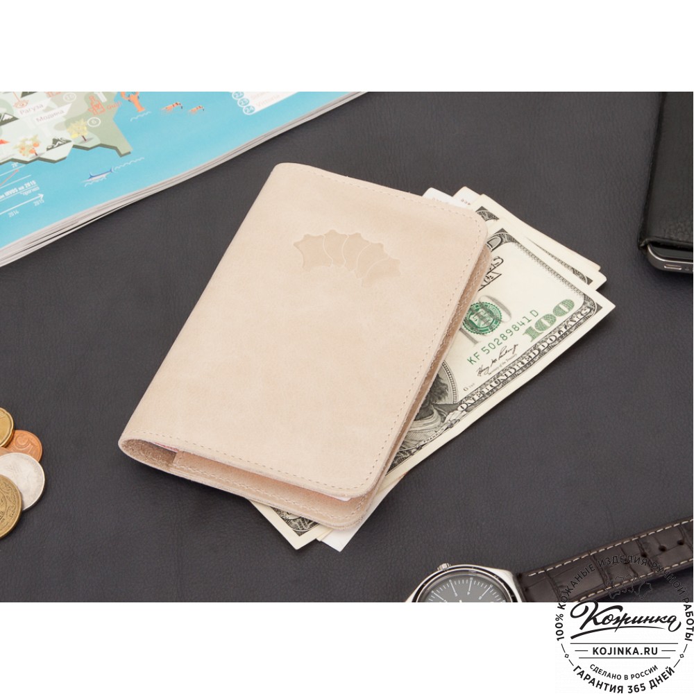 Кожаная обложка на паспорт Прага (бежевая)